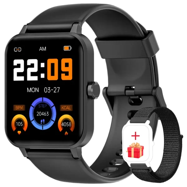 Smartwatch für Damen Herren, Blackview R30 1,85″ großer HD Touch-Farbbildschirm Fitnessuhr, Temperaturmessung/Überwachung von SpO2/Pulsuhr/ Fitness Tracker, Armbanduhr für Android IOS（Schwarz）